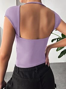 Muchica 素色露背蝙蝠袖T恤 - 紫丁香色 - 查看 4