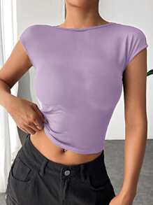 Muchica 素色露背蝙蝠袖T恤 - 紫丁香色 - 查看 5