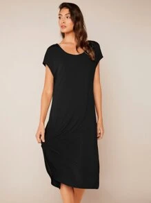 SHEIN BASICS Solid Split Hem Tee Dress - Black - View 1