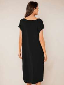 SHEIN BASICS Solid Split Hem Tee Dress - Black - View 2