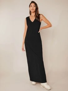 SHEIN BASICS 素色背心洋裝 - 黑色 - 查看 1