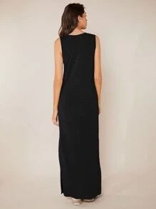 SHEIN BASICS 素色背心洋裝 - 黑色 - 查看 2