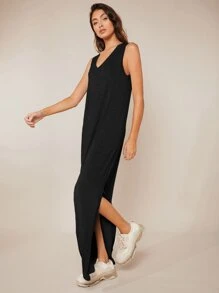 SHEIN BASICS 素色背心洋裝 - 黑色 - 查看 3
