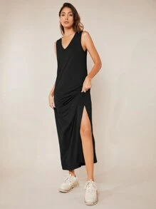 SHEIN BASICS 素色背心洋裝 - 黑色 - 查看 4