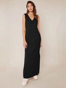 SHEIN BASICS 素色背心洋裝 - 黑色 - 查看 5