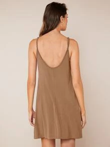 SHEIN BASICS Solid Open Back Cami Dress - Mocha Brown - View 2
