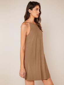 SHEIN BASICS Solid Open Back Cami Dress - Mocha Brown - View 5