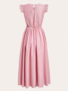 SHEIN Teen Girls Contrast Lace Ruffle Trim A-line Dress - Baby Pink - View 2