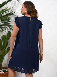 EMERY ROSE Đầm Plus Size Cắt ra Xù Sò điệp màu trơn Giải trí - Màu xanh hải quân - Xem 2