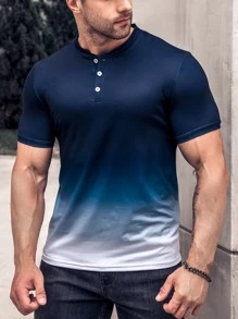 Manfinity Homme 男士漸層前紐扣T恤 - 藏蓝色 - 查看 1