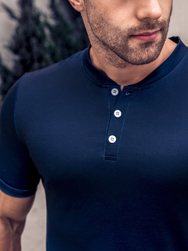 Manfinity Homme 男士漸層前紐扣T恤 - 藏蓝色 - 查看 3