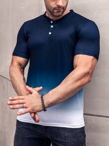 Manfinity Homme 男士漸層前紐扣T恤 - 藏蓝色 - 查看 6