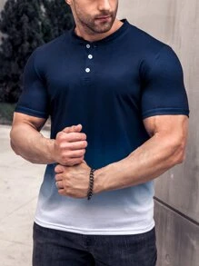 Manfinity Homme 男士漸層前紐扣T恤 - 藏蓝色 - 查看 7