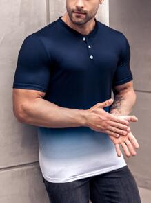 Manfinity Homme 男士漸層前紐扣T恤 - 藏蓝色 - 查看 8