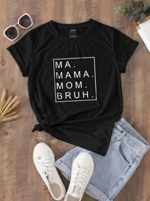 SHEIN LUNE Camiseta con estampado de letra - Negro - Ver 1