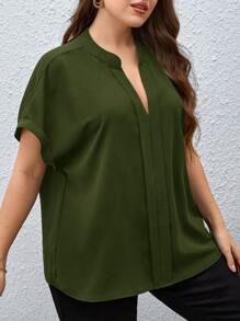 SHEIN Privé 大碼缺口領蝙蝠袖襯衫