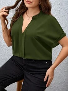 SHEIN Privé 大碼缺口領蝙蝠袖襯衫