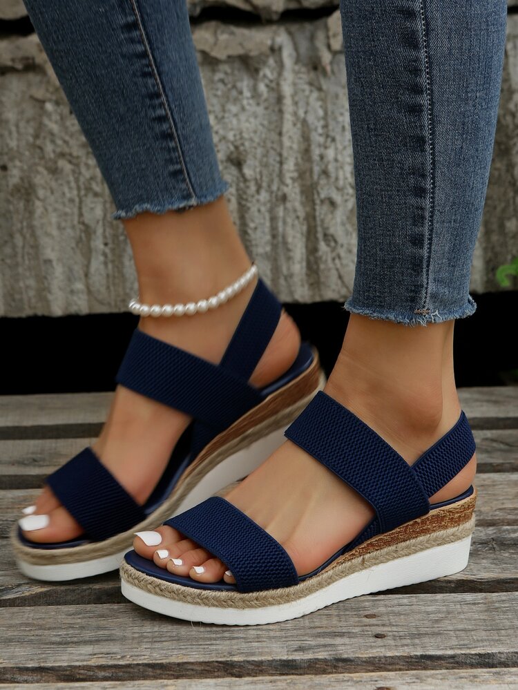 Summer New Ladies Comfy Shoes, Elastic Slip-On, Platform Crossed Wedge Thick Bottom Sandals,Travel Essential
