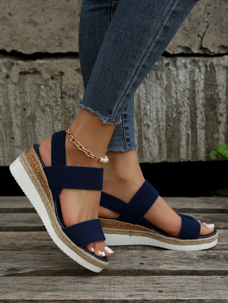 Summer New Ladies Comfy Shoes, Elastic Slip-On, Platform Crossed Wedge Thick Bottom Sandals,Travel Essential