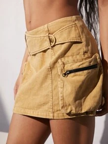 SHEIN ICON Gorpcore Flap Pocket Side Cargo Skirt - Khaki - View 5