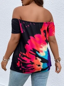 SHEIN LUNE 大碼紮染一字肩T恤 - 彩色 - 查看 2