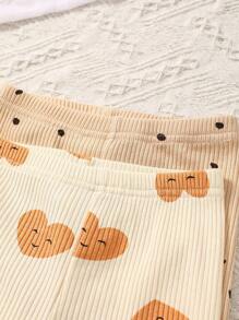 Baby 2pcs Heart Print Lettuce Trim Trousers - Multicolor - View 4