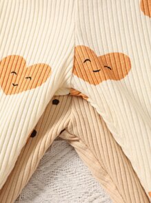 Baby 2pcs Heart Print Lettuce Trim Trousers - Multicolor - View 5