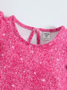 SHEIN Toddler Girls Allover Print Ruffle Trim Keyhole Back Bodysuit - Hot Pink - View 4
