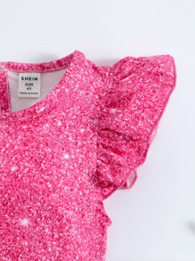 SHEIN Toddler Girls Allover Print Ruffle Trim Keyhole Back Bodysuit - Hot Pink - View 5