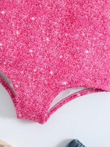 SHEIN Toddler Girls Allover Print Ruffle Trim Keyhole Back Bodysuit - Hot Pink - View 6