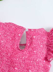 SHEIN Toddler Girls Allover Print Ruffle Trim Keyhole Back Bodysuit - Hot Pink - View 8