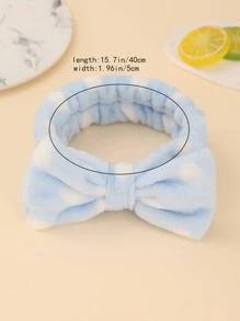 1入組蝴蝶結裝飾毛絨浴室髮帶藍白色滌綸淋浴髮帶適用於浴室