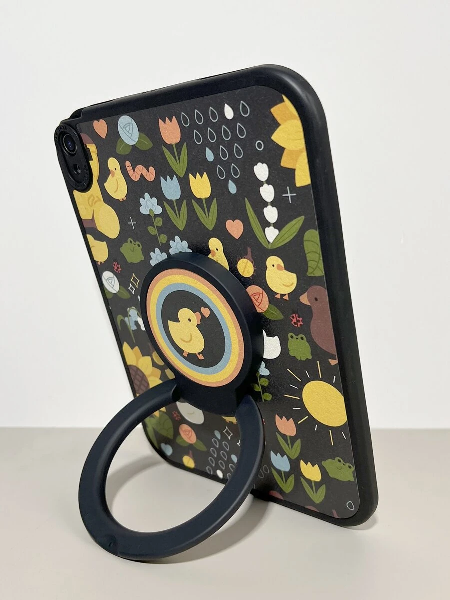 1入組黑色防震殼，帶360度旋轉支架，適用於iPad Air 4/5，多色可愛卡通鴨圖案平板保護套，適用於三星A7 Lite 8.7吋平板電腦，加厚皮革保護套帶有防震保護，適用於華為Matepad 10.4吋平板電腦