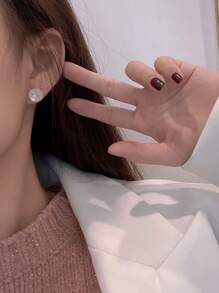 3對花和人造珍珠裝飾耳環 - 白色 - 查看 4