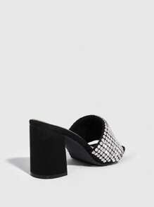 CUCCOO SZL Giày nữ Mule quyến rũ màu đen đính đá Rhinestone trang trí Giày cao gót đế thô cho mùa hè Giày cao gót tốt nghiệp Giày cao gót dự tiệc Giày đi nghỉ Giảm giá mùa hè Giáng sinh Mùa thu Năm mới Ngày lễ - màu đen - Xem 5
