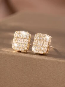 Bông tai trang trí bằng đá khối Zirconia - Vàng - Xem 1