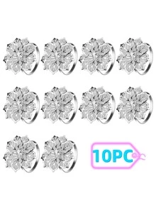 10pcs Flower Decor Napkin Ring - Silver - View 1