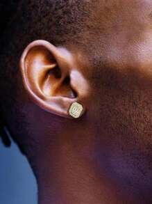 Bông tai trang trí bằng đá khối Zirconia - Vàng - Xem 2