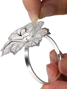 10pcs Flower Decor Napkin Ring - Silver - View 3