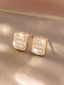 Bông tai trang trí bằng đá khối Zirconia - Vàng - Xem 3