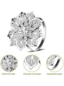 10pcs Flower Decor Napkin Ring - Silver - View 4