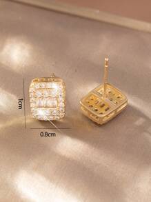 Bông tai trang trí bằng đá khối Zirconia - Vàng - Xem 4