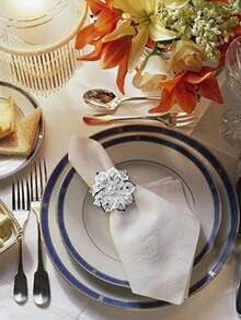 10pcs Flower Decor Napkin Ring - Silver - View 6