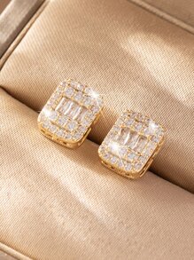 Bông tai trang trí bằng đá khối Zirconia - Vàng - Xem 5