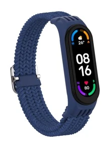 可调节编织尼龙表带与小米手环兼容，可作为返校学生的礼物 - 藍色 - 查看 6