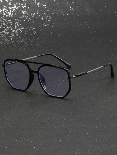 1 Paar Herren Brille mit geometrischem Rahmen und Obersteg, Klarglas Accessoires für den täglichen Gebrauch