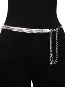 1入女士銀色蛇紋細節創意鏈條腰帶,日常點綴派對首選