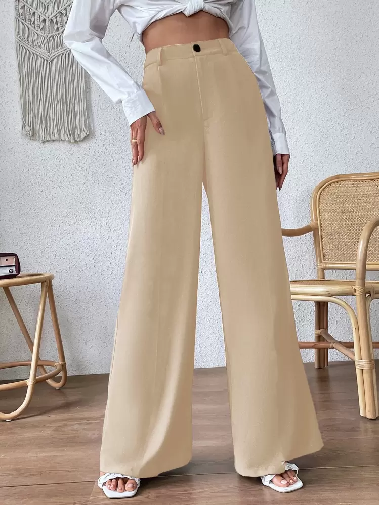 SHEIN Privé Quần nữ Nút Dây kéo màu trơn Thanh lịch - Màu be - Xem 1