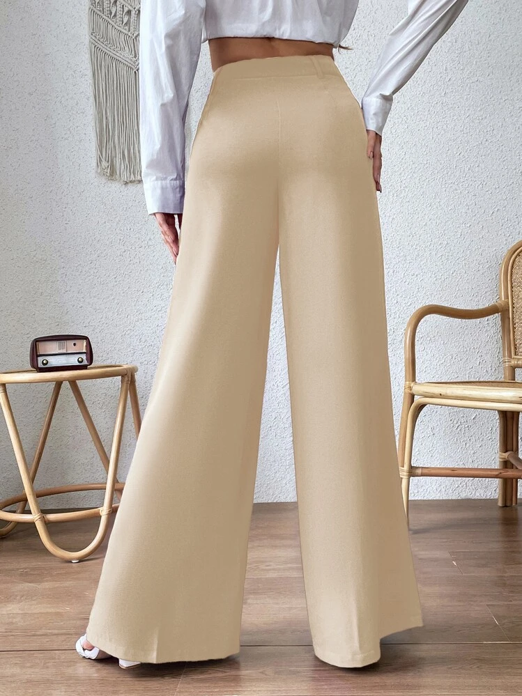 SHEIN Privé Quần nữ Nút Dây kéo màu trơn Thanh lịch - Màu be - Xem 2