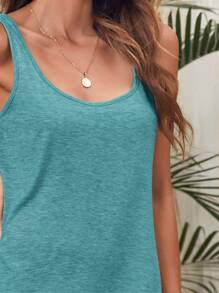 SHEIN LUNE 素色雜色針織背心連衣裙 - 青碧色 - 查看 4